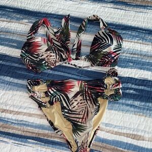 Swimsuits For All Tropical Print Bikini - Red, Green, Black